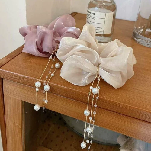 Нежная повязка на голову с кисточкой и жемчугом, веревка для волос, корейская интернет-знаменитость, элегантная шаровая голова, кольцо для волос с толстой кишкой, женская летняя веревка для волос