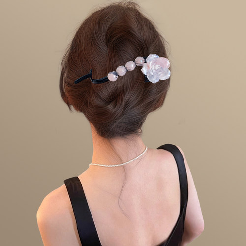 纯洁玫瑰！水墨画花朵扭扭夹新中式一字夹半扎发夹氛围感盘发抓夹 - 图0