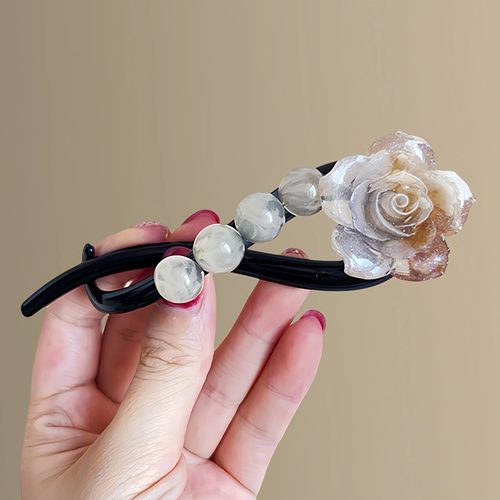 纯洁玫瑰！水墨画花朵扭扭夹新中式一字夹半扎发夹氛围感盘发抓夹 - 图3