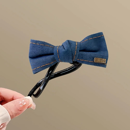 Джинсовый Бибикар Толокар Плазмакар с бантиком, универсальная заколка-крабик, заколка для волос, защита для ушей