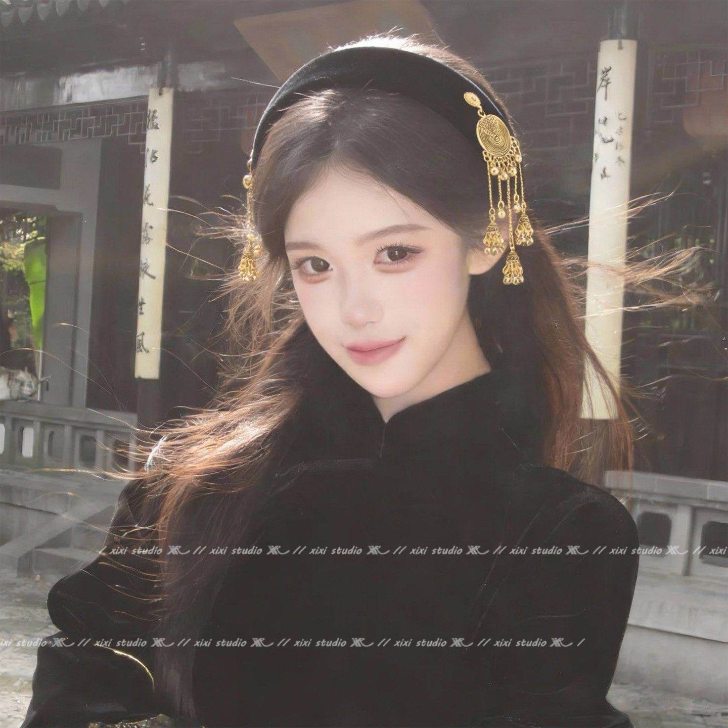 黑色丝绒流苏发箍女气质宽边高颅顶头箍发饰民族风外戴压发卡旅行,淘宝优惠券,粉丝福利购,淘宝优惠卷