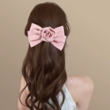 Розовый душ!Заколка для волос в корейском стиле с бантиком, элегантная атласная заколка для волос в форме розы, повседневная заколка для волос и кольцо.