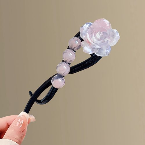 纯洁玫瑰！水墨画花朵扭扭夹新中式一字夹半扎发夹氛围感盘发抓夹 - 图1