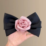 Розовый душ!Заколка для волос в корейском стиле с бантиком, элегантная атласная заколка для волос в форме розы, повседневная заколка для волос и кольцо.