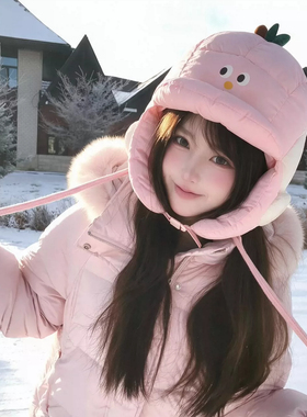 少女心粉色卡通水果护耳帽