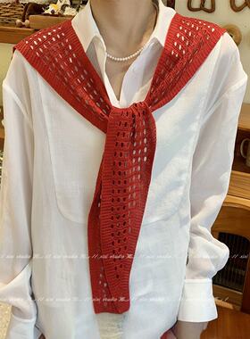 2026新款春夏红色针织镂空披肩