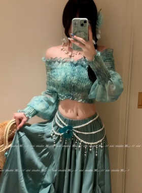 法式高级感白色珍珠串珠流苏腰链