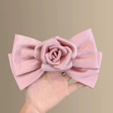 Розовый душ!Заколка для волос в корейском стиле с бантиком, элегантная атласная заколка для волос в форме розы, повседневная заколка для волос и кольцо.