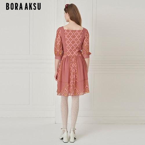 BORAAKSU早秋新款泡泡袖莫奈花园油画感印花连衣裙B1EFW61970 - 图2