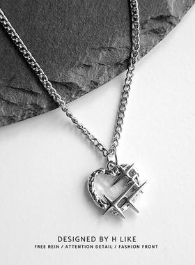 爱心芒星项链吊坠钛钢蛇骨链男女