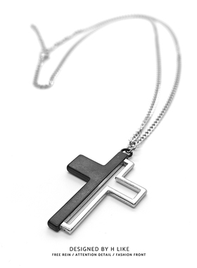黑十字架钛钢蛇骨链男女项链吊坠