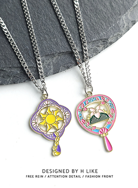 卡通扇子钛钢蛇骨链男女项链吊坠