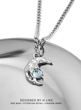 月亮宝石钛钢蛇骨链男女项链吊坠