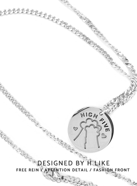 项链圆牌猫爪少女闺蜜卫衣小众