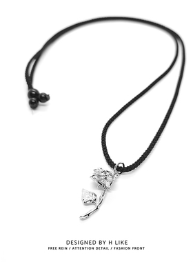 立体玫瑰涤纶红黑绳男女项链吊坠