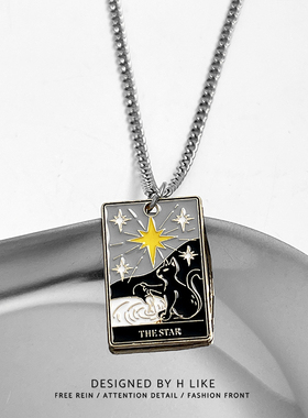 星星黑猫钛钢蛇骨链男女项链吊坠