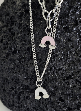 简约银色彩虹吊坠双层锁骨链女