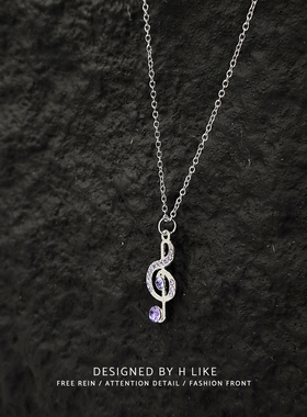 女生项链钛钢水钻音符吊坠锁骨链