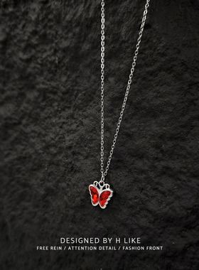 清冷风冰晶水钻蝴蝶项链钛钢个性