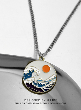 圆牌太阳钛钢蛇骨链男女项链吊坠