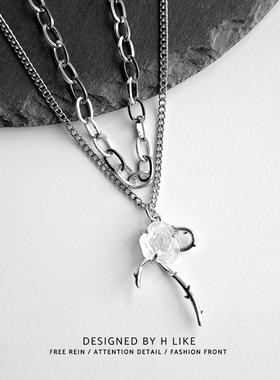 白色水晶花项链吊坠饰品蛇骨链女