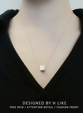 方块冷淡几何立体项链吊坠情侣