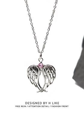 天使之翼心形吊坠项链女小众设计