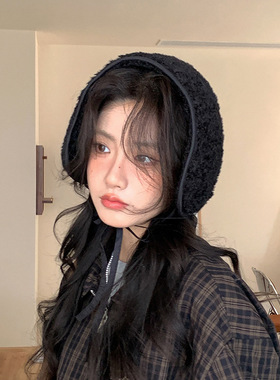 羊羔毛白色毛绒耳罩女秋冬季韩系甜美保暖耳套户外防寒防冻耳暖