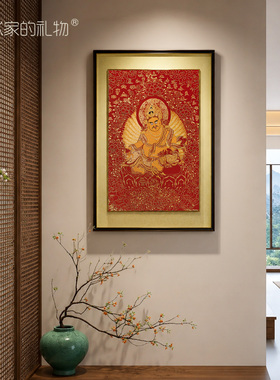 非遗织锦唐卡-黄财神客厅装饰画