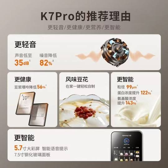 Joyoung soy milk machine does not need to be washed by hand Home automatic multi-function frequency conversion light sound mixing cooking wall breaker K7Pro