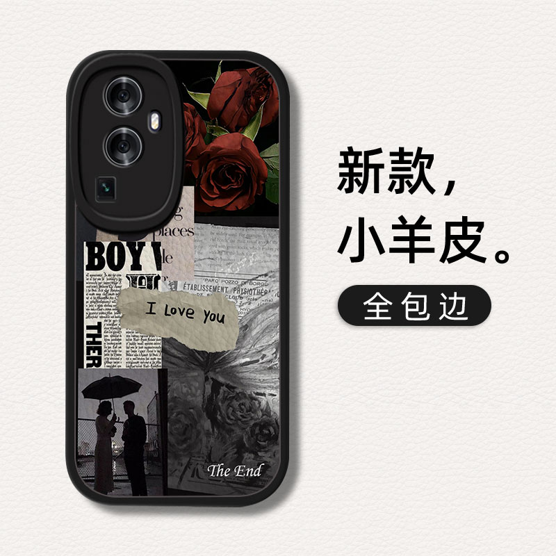 报纸玫瑰适用opporeno10手机壳oppreno4se软壳ooporeno3por元气版oppereno2z新款opporneo9pro+十poopreno85g-图0