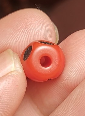 西藏文玩10mm橘红色料器琉璃尸陀林大眼睛图腾佩珠隔珠百搭藏饰款