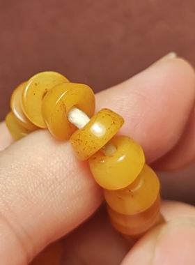 西藏文玩9mm蜡黄色牦牛骨玉化灵骨手链手串一物一图男女款手持珠