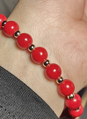 文玩佛珠8mm牛血红琉璃红色手链手串女士款礼品提色配饰养眼佛珠