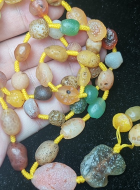 手工项链 锁骨链 毛衣链天然阿拉善戈壁玛瑙原石玉髓小糖豆多彩珠