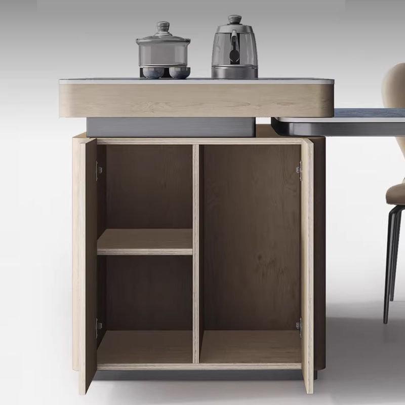 诚骏奢石岩板岛台餐桌一体多功能轻奢高端抽拉式伸缩实木导台饭桌 - 图3