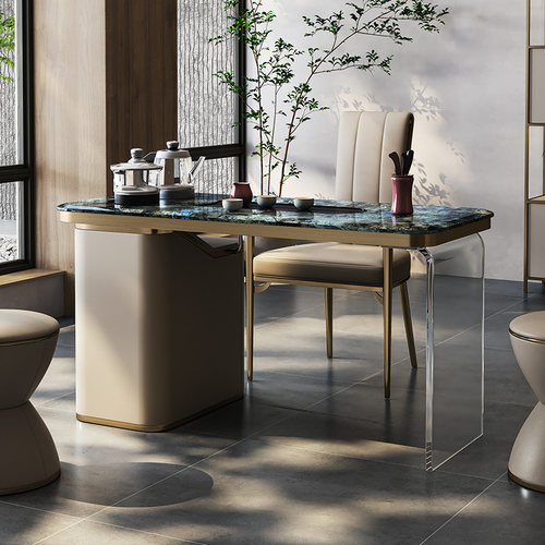 诚骏轻奢风大理石茶桌家用小茶台一体烧水壶亚克力阳台茶桌椅组合 - 图1