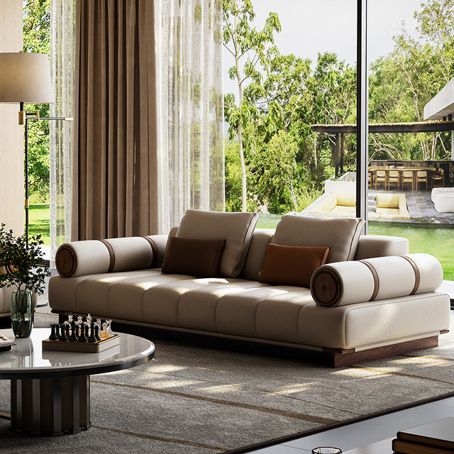 Chengjun solid wood full leather sofa villa living room whole house furniture designer simple luxury high-end large apartment sofa