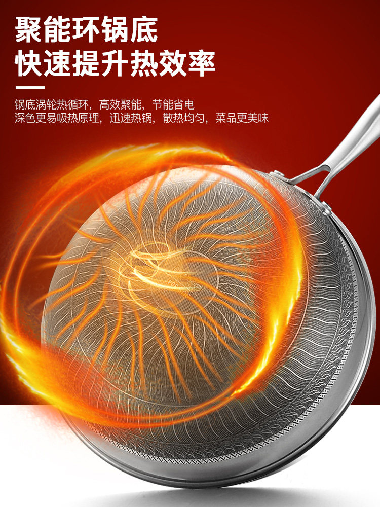 不锈钢蜂窝不粘锅家用平底电磁炉 安利那炒锅