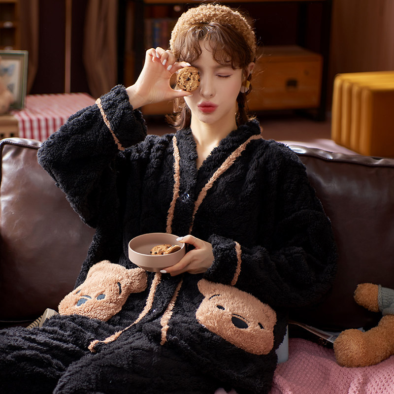 冬季珊瑚绒新款加绒冬款冬天睡衣 蔓黎兹睡衣/家居服套装