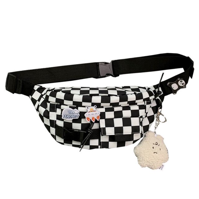 Japanese ins Harajuku dark style checkerboard checker workwear chest bag for women Korean versatile crossbody bag girl waist bag trend