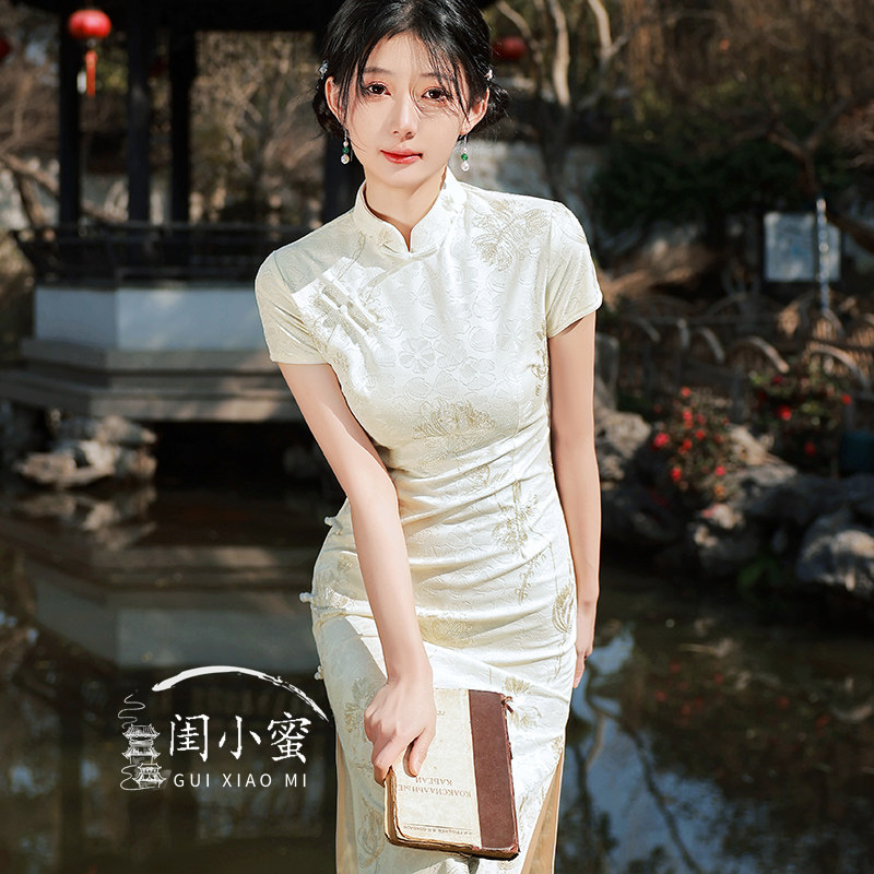 香槟色改良旗袍2022年新款连衣裙 闺小蜜旗袍