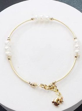 原创设计珍珠手链淡水珍珠14k包金珠5-6mm简约百搭手饰送闺蜜礼物