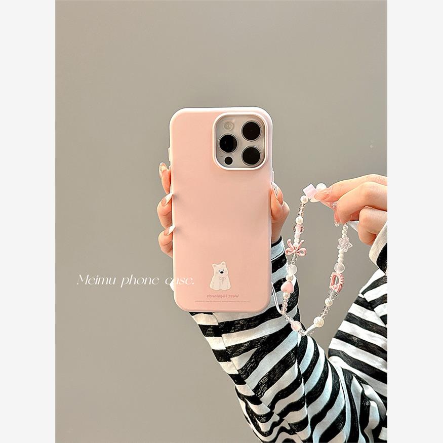 少女心粉色西高地小狗适用苹果16promax手机壳iPhone16pro新款15带链条13卡通可爱15pro日韩风14pm简约16全包 - 图0