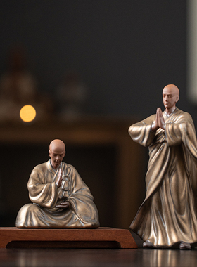 中式禅意紫砂小和尚茶室装饰品