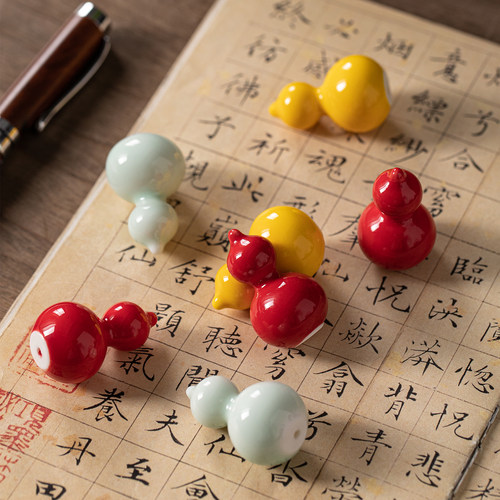 中式精品趣味迷你陶瓷创意小葫芦摆件家居办公室桌面小装饰品配件 - 图1