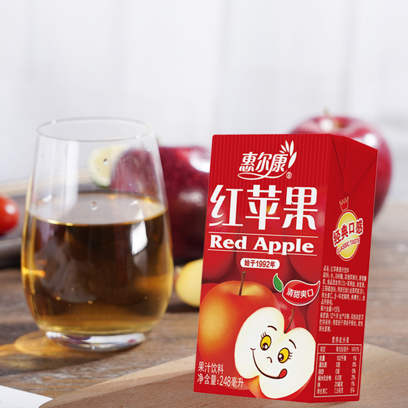 惠尔康果汁80后怀旧饮料15%果汁含量红苹果饮品248ml*24盒整箱 - 图0