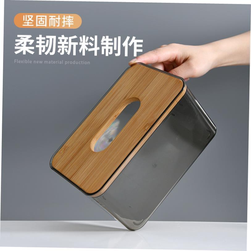 tissue box room paper storage napkin holder 收纳竹盖纸巾盒 - 图2