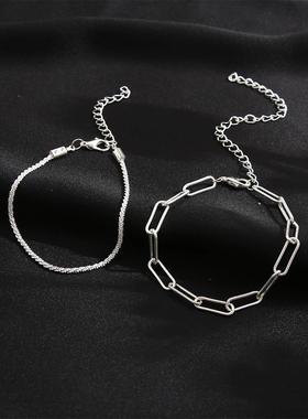 Bracelets women's cool wind Bracelet 2 pcs set 银色手链2件套