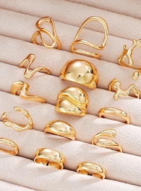 Ring set of 15 pieces新款跨境开 口覆古戒指饰品金色戒指15件套